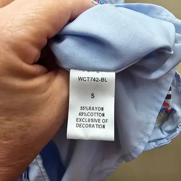 THML Women's Multicolor Embroidered Mini Dress Cowgirl Boho Light Blue SZ Small - Picture 6 of 7